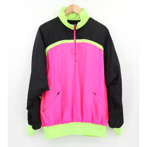Hotdogger Women's Vintage Pullover Windbreaker Hot Pink/Black/Green Sz L